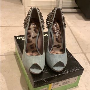 San Edelman Denim Lorissa Light Blue Heels Sz 7